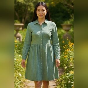 Green J CREW Eyelit Button-Up Dress